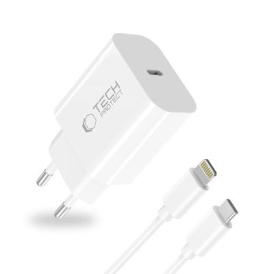 2. Tech-Protect NC20W Wandladegerät mit 100 cm USB-C-/Lightning-Kabel – Weiß