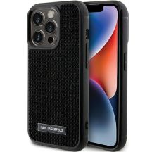 Karl Lagerfeld Rhinestone Logo Metal Plate Hülle für iPhone 15 Pro – Schwarz