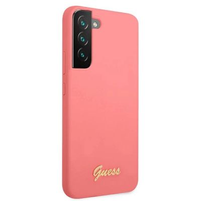 4. Guess, GUHCS22MLSLMGFU S22+ S906 fuchsia/fuchsia Hardcase Silikonschrift Metalllogo