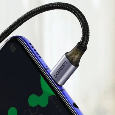 13. Ugreen US255 50125 USB-C (gerade) / USB-C (gewinkelt) PD QC-Kabel 60 W 3 A 2 m – grau