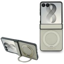 Guess Magnetische Ringständer-Hülle mit genarbtem Classic Logo und MagSafe-Design für Samsung Galaxy Z Flip 8 – Beige