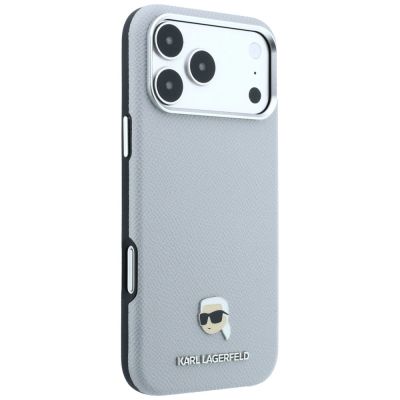 4. Karl Lagerfeld MagSafe-Schutzhülle mit genarbtem Karl-Kopf-Motiv für iPhone 18 Pro Max / 17 Pro Max – Grau
