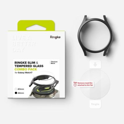 8. Ringke Slim & Tempered Glass Case + Glas-Set für Samsung Galaxy Watch 7 44 mm – Schwarz