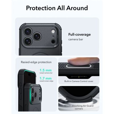 3. ESR Cyber ​​Tough MagSafe Hülle für iPhone 18 Pro / 17 Pro – Schwarz