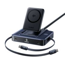 Baseus Nomos NH21 6-in-1 245W Kabellose Ladestation mit zwei einziehbaren USB-C-Kabeln – Schwarz