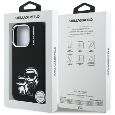 8. Karl Lagerfeld Silikon-Hülle Karl&Choupette Sketch MagSafe für iPhone 16 Pro Max – Schwarz