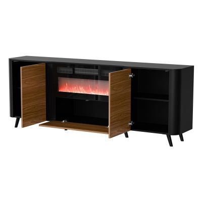 2. VOLARE Kommode 200x39x75 schwarz/walnuss + Kamin