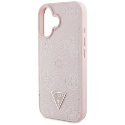 6. Guess Grained Hot Stamp Peony Triangle Logo MagSafe iPhone 16 Hülle - Rosa