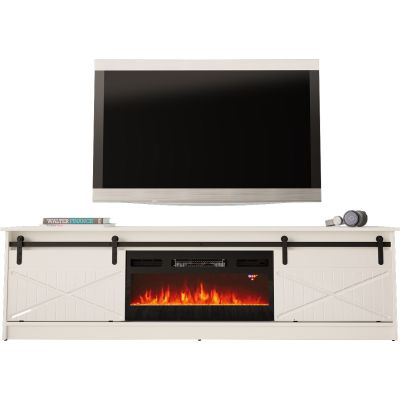 2. GRANERO TV-Schrank + Kamin 200x56,7x35 weiß/weiß glänzend