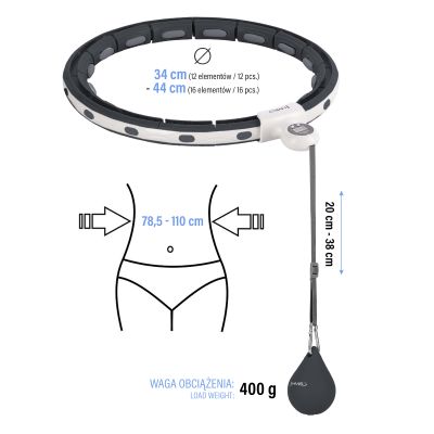 14. Magnetisches Hula-Hoop-Set Schwarz HHM15 mit HMS-Zähler + Schlankheitsgürtel BR163 Rot