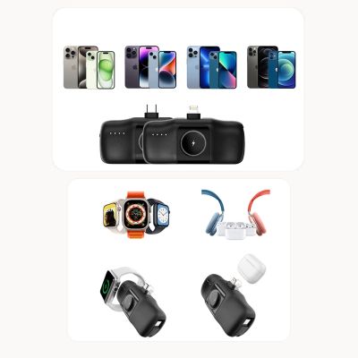 14. Wozinsky WF16-YCS 5000 mAh 15 W USB-C Mini-Powerbank mit integriertem USB-C-Kabel und Apple Watch Ladegerät – Schwarz