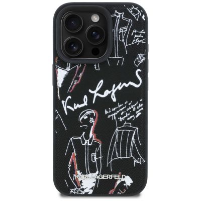 3. Karl Lagerfeld MagSafe-Hülle mit Narbenmuster und Logo für iPhone 16 Pro – Schwarz