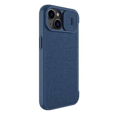 4. Nillkin Qin Cloth Pro Case Hülle für iPhone 14 Plus Kamera Cover Holster Cover Flip Case Blau