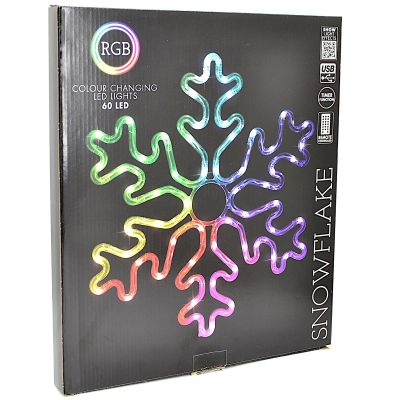 7. DEKORATIVER HÄNGE-SCHNEEFLOCKE 31,5 x 36 CM 60LED RGB TIMER USB