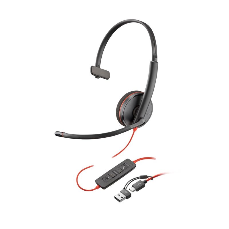 90. POLY Blackwire 3225 Stereo-USB-C-Headset + 3,5-mm-Klinkenstecker + USB-C/A-Adapter