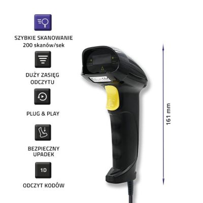 3. QOLTEC Laser-Barcodeleser | 1D | USB | Schwarz