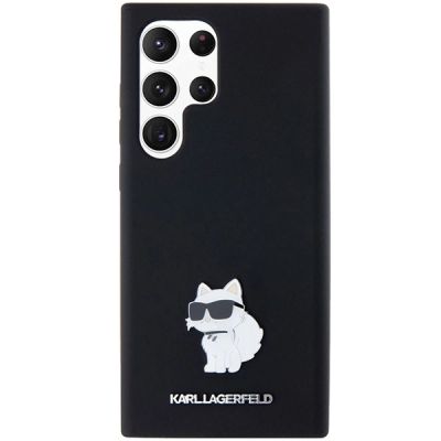 3. Karl Lagerfeld Silikon Choupette Metal Pin Hülle für Samsung Galaxy S24 Ultra – Schwarz