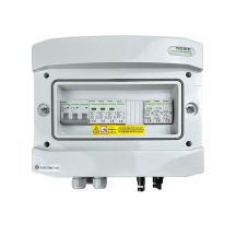 Hermetische IP65-EMITER-Anschlussbox für DC/AC mit Noark 1000V DC-Überspannungsableiter Typ 1+2, 1 x PV-String, 1 x MPPT // Noark AC-Begrenzer Typ 1+2, 10A 3-phasig