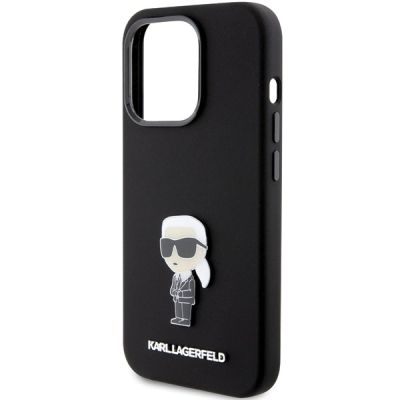 6. Karl Lagerfeld Silikon Ikonik Metal Pin Hülle für iPhone 15 Pro – Schwarz