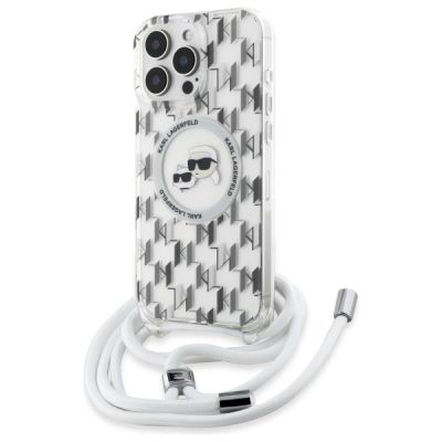 Karl Lagerfeld IML Crossbody Monogram Karl & Choupette Head MagSafe Hülle für iPhone 16 Pro – Transparent