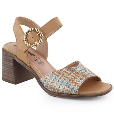 4. Damen-Sandalen mit Flechtoptik und Blockabsatz, beige M.Daszyński MR24125-4