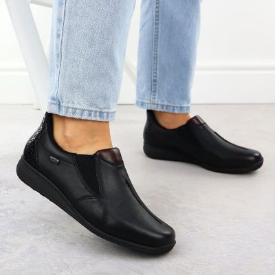 11. Damen-Lederschuhe mit Keilabsatz, schwarz, Rieker 47253-00