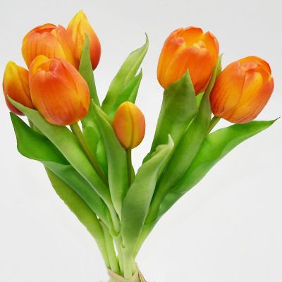 10. Strauß aus 7 orangefarbenen Tulpen, 31 cm, naturgetreue Frühlingsdekoration