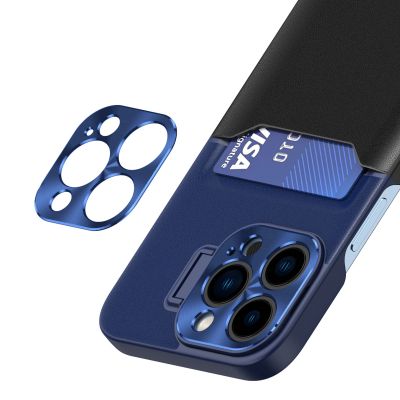 4. Leder Stand Case Case für iPhone 14 Pro Cover Kartenetui mit Ständer blau