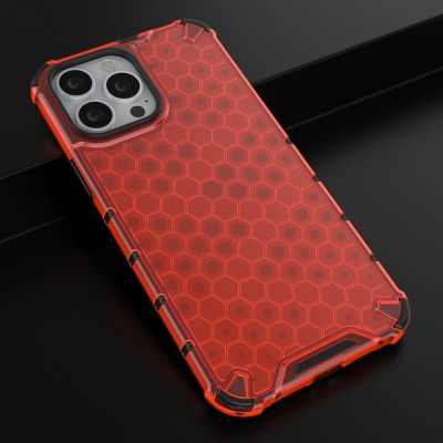 14. Honeycomb Handyhülle Schutzhülle mit TPU Rahmen für iPhone 13 Pro Max rot