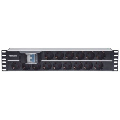 3. Intellinet 19" Rackmount-Steckdosenleiste 2U, 15 Schuko-Steckdosen, Doppelschalter, 3 m Kabel