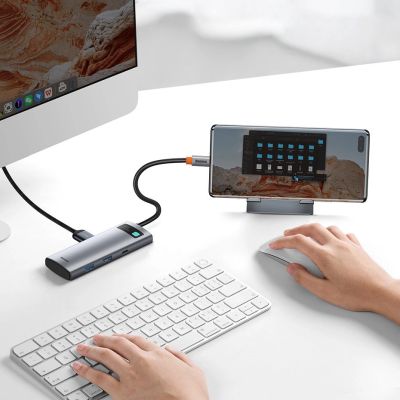 19. Baseus Metal Gleam Series multifunktionaler USB HUB 7in1 Typ C HDMI TF PD Kartenleser grau (WKWG020113)