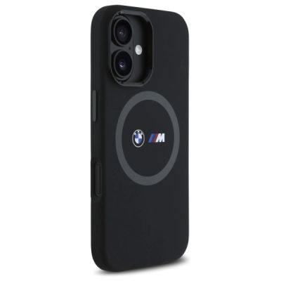 4. BMW M Silikonhülle mit bedrucktem Ring und MagSafe-Aufdruck für iPhone 16 – Schwarz