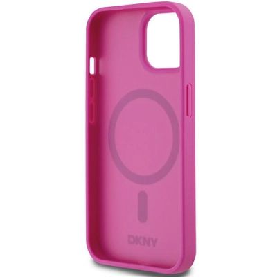 7. DKNY MagSafe-Hülle mit Ledermuster und Metalllogo für iPhone 15/14/13, Rosa