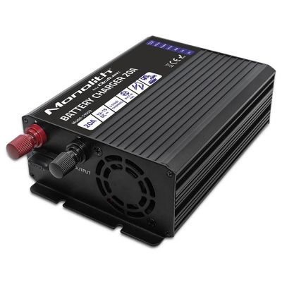 7. Intelligentes Qoltec Monolith-Ladegerät für LiFePO4-, AGM-, GEL- und SLA-Batterien, 20 A, 12 V