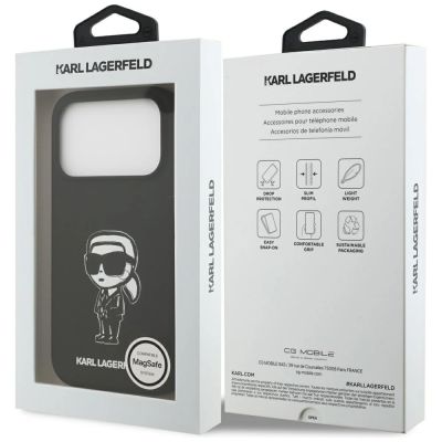 8. Karl Lagerfeld Silikonhülle mit Karl-Skizze und Logo (MagSafe) für iPhone 17 Pro – Schwarz