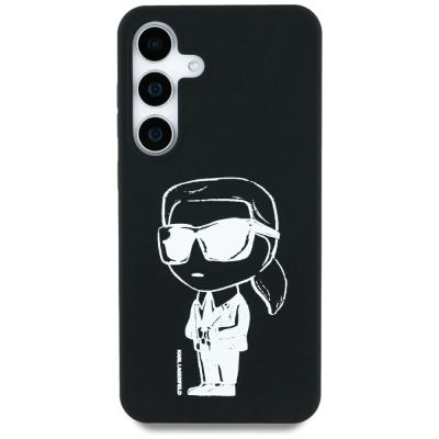 3. Karl Lagerfeld Silikon Graffiti Ikonik gedrucktes Logo MagSafe Samsung Galaxy S25 Hülle schwarz
