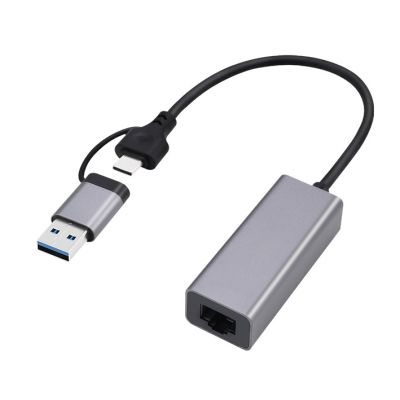 GEMBIRD Netzwerkkarte USB 3.1 + Typ-C auf LAN 2,5 Gbit/s Grau