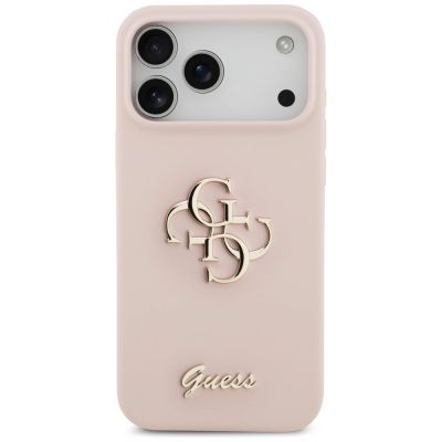 3. Guess Silikonhülle mit großem 4G-Schriftzug für iPhone 17 Pro Max – Pink