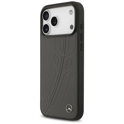 2. Mercedes Leather Large Laurel Leave MagSafe Case für iPhone 17 Pro Max – Schwarz und Grau