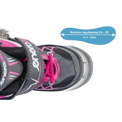 13. Rollschuhe - Rollschuhe - Eislaufen 4-in-1 ENERO PRO LED 26-29 Pink-Grau