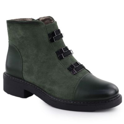 8. Damen-Wildlederimitat-Stiefeletten, gefüttert, grün M.Daszyński SA252-4