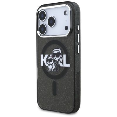 2. Karl Lagerfeld IML Glitter Karl & Choupette Sketch Logo MagSafe Hülle für iPhone 17 Pro - Schwarz