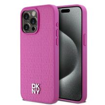 DKNY MagSafe-Hülle aus Leder mit Monogrammmuster und Metalllogo für iPhone 15 Pro Max, Pink
