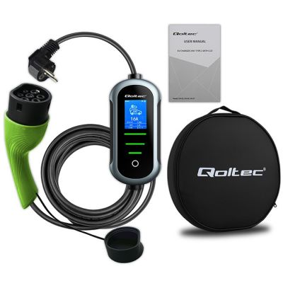 9. Qoltec Mobiles Ladegerät für Elektroautos (EV) mit 2-in-1-Anschluss Typ 2 | 3,5 kW | 230 V | SCHUKO 16 A | WLAN | TUYA | SMART LIFE | LCD | Tragbar | 5 m (52435)