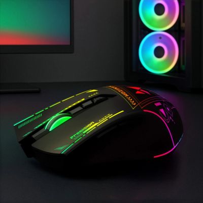 7. Wozinsky WMGB-3200 Kabellose optische Gaming-Maus mit integriertem Akku, 3200 DPI und RGB-Beleuchtung – Schwarz
