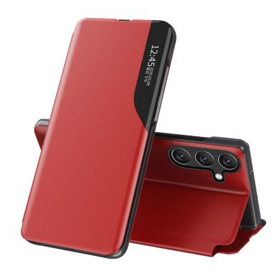 Eco Leather View Case Hülle für Samsung Galaxy S24 FE mit Klappe und Ständer – rot