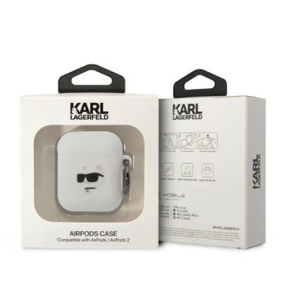 3. Karl Lagerfeld KLA2RUNCHH AirPods 1/2 Cover weiß/weiß Silikon Choupette Head 3D