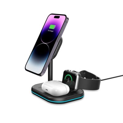 2. Tech-Protect QI15W-A27 3in1 induktives Ladegerät mit Ständer mit MagSafe für Smartphone / Apple Watch / AirPods – Schwarz