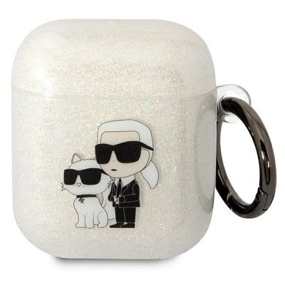 Karl Lagerfeld KLA2HNKCTGT Airpods 1/2 Abdeckung transparent Gliter Karl&Choupette