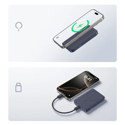6. Baseus EnerFill FM11 10000mAh 22,5W MagSafe-kompatible Powerbank mit schwarzem Baseus Simple USB-C 20V/3A 30cm Kabel - Dunkelgrau